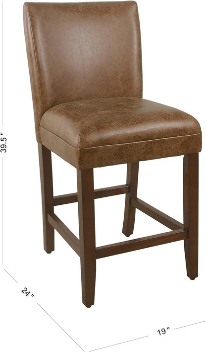 HomePop by Kinfine Fabric Upholstered Parsons Leatherette Counter Height Barstool Chair - 24-Inch, Distressed Brown Faux Leather(Single Pack)