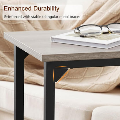AMHANCIBLE C Shaped End Table Set of 2, Couch Tables That Slide Under, TV Tray Snack Table for Sofa, Small Side Table for Couch, Small Space, Living Room, Greige HET02CGY