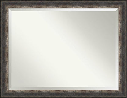 Amanti Art Brown Wall Mirror 35x45 Bark Rustic Char Rectangle Bathroom Mirror for Wall Decor Living Room, X-Large Rustic Farmhouse Frame, Hangs Horizonally and Vertically, Bathroom Decor, Beveled Edge