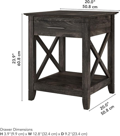 Bush Furniture Key West Small End Table with Storage | Modern Farmhouse Accent Shelf for Living Room in Dark Gray Hickory