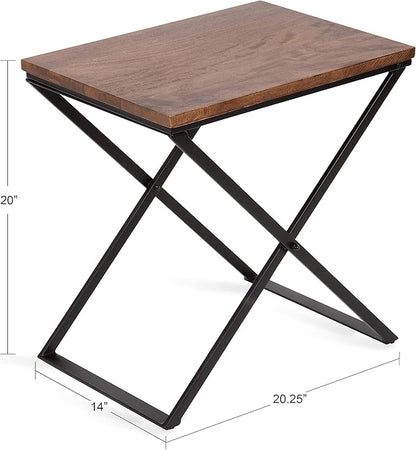 Kate and Laurel Laraway Modern Side Table, 20 x 14 x 20, Rustic Brown and Black, Metal Bedroom Nightstand Table with Solid Wood Tabletop and Foldable Frame