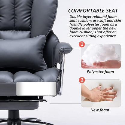 Efomao Big and Tall Office Chair with Footrest, 400LBS PU Leather High Back Executive Office Chair with Lumbar Support, Wide Computer Chair for Home Office, Dark Grey