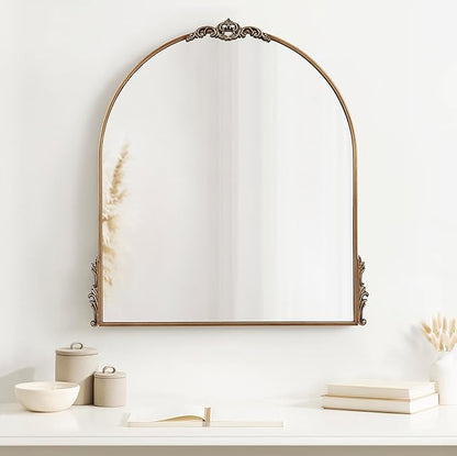 Kate and Laurel Myrcelle Traditional Arched Mirror; 30 x 32; Antique Gold; Decorative Large Vintage Arch Mirror with Ornate Garland Detailing Along The Crown and Edges of The Frame