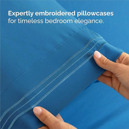 King Size 4 Piece Sheet Set - Comfy Breathable & Cooling Bed Sheets Set - Hotel Luxury Bedding for Women, Men, Kids, Teens, Boys & Girls - Deep Pockets, Soft and Wrinkle Free - Oeko-Tex - Denim Blue