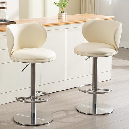 RAINMOOD Bar Stools, Adjustable Swivel Barstools with Back and Footrest, Faux Leather Upholstered, Stainless Steel Base, for Kitchen Counter, Bar, Dining Room