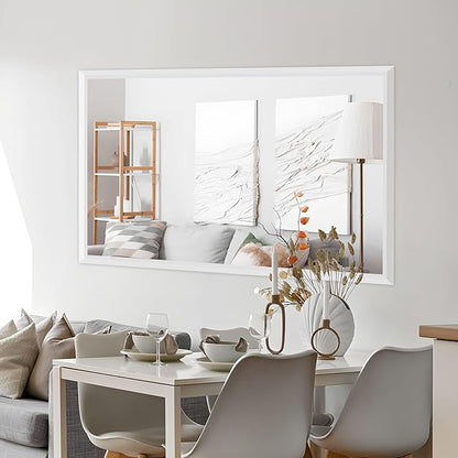 Amorho Bathroom Mirror, 60X36 Inch White Thick Metal Framed Wall Mirrors for Over 2 Sinks, Bedroom, Living Room, Entryway, Large Rectangle Wall-Mounted Mirrors.
