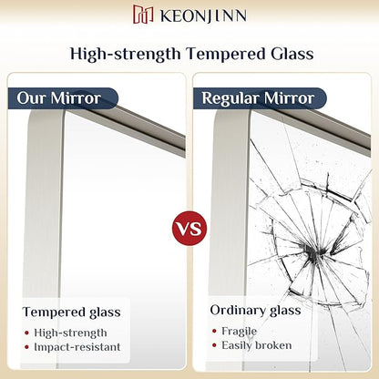 Keonjinn 30 x 30 Inch Brushed Nickel Bathroom Mirrors for Over Sink, Rounded Rectangle Silver Bathroom Vanity Mirror, Square Farmhouse Mirror for Wall, HD Tempered Glass, Aluminum Alloy Frame