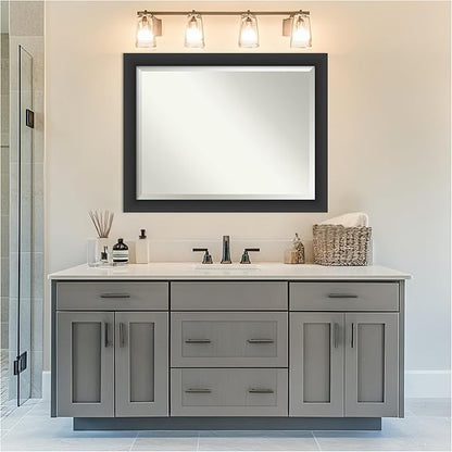 Amanti Art Black Bathroom Mirror for Over Sink, 36x46 Sloped Black Rectangle Vanity Mirror, X-Large Modern Contemporary Frame, Hangs Horizonally and Vertically, Bathroom Wall Decor, Beveled Edge