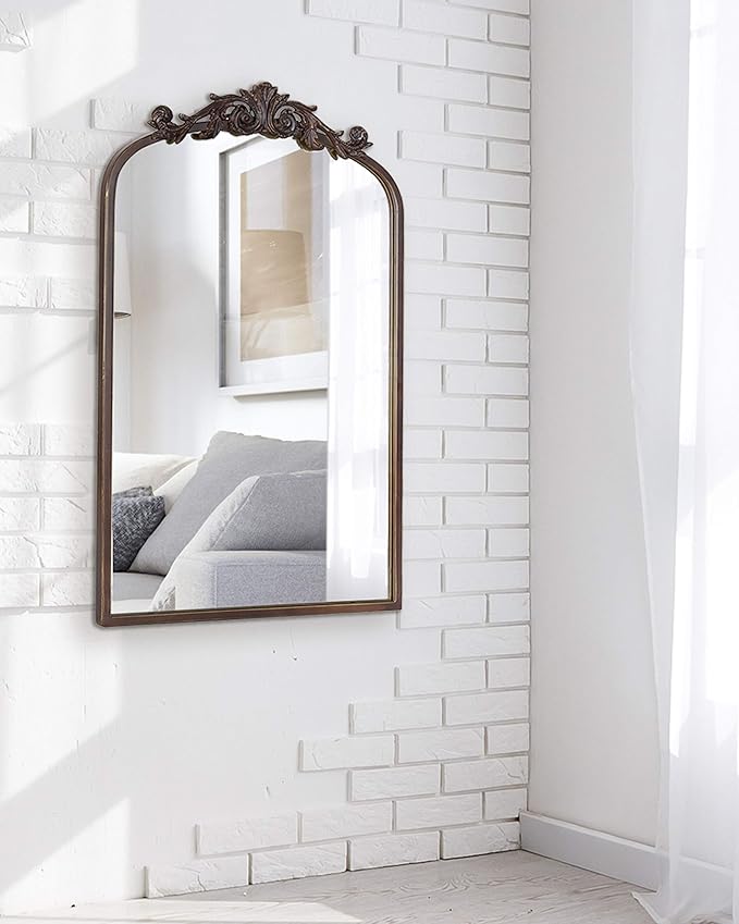 Kate and Laurel Arendahl Traditional Arch Mirror, 19 x 30.75, Antique Bronze, Baroque Inspired Wall Decor