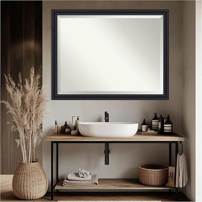 Amanti Art Black Bathroom Mirror for Over Sink, 34x44 Dalat Black Rectangle Vanity Mirror, X-Large Traditional Frame, Hangs Horizonally and Vertically, Bathroom Wall Decor, Beveled Edge