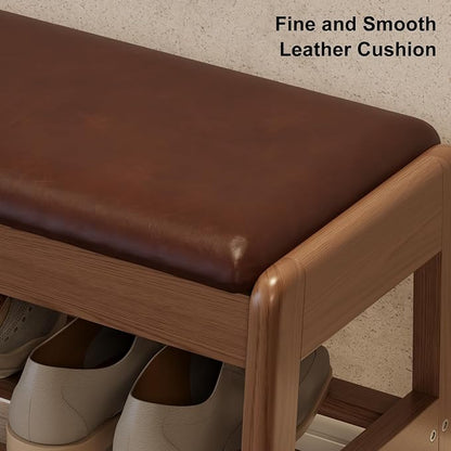 Shoe Rack Bench with Cushion, 2 Tiers Shoe Bench with Flip-Top Storage,Wood Shoe Rack for Entryway,Hallway（Walnut,31.5"）