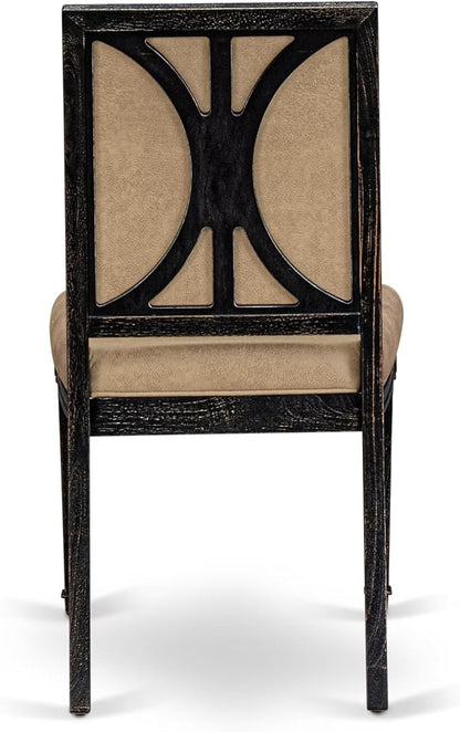 LKAM9-SBB-28 9-Piece Kitchen Table Set Consists of a Dining Table and 8 Beige Polyester Fabric Dining Chairs with High Back - Sand Blasting Black Finish