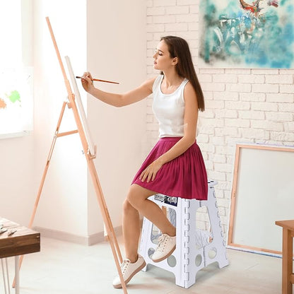 Delxo Folding Step Stool 17.5 Inch White Step Stools Foldable,Portable Collapsible Step Stool with Handle, Folding Stool for Kitchen Bathroom,Bedroom,Garden