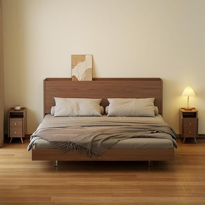 Small Nightstand with Drawers, Solid Wood Bedside Table, Narrow Walnut Nightstand for Bedroom