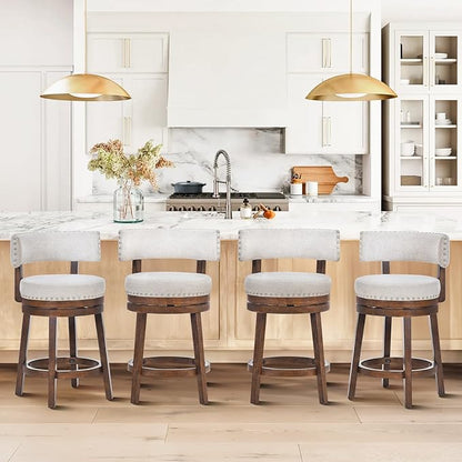 COLAMY Swivel Bar Stools Set of 4, Swivel Counter Height Barstools with Back, 25 Inch Modern Upholstered Bar Stools for Kitchen Island Dining Room Bar, Beige