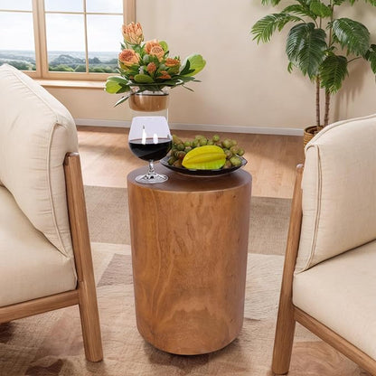 Athaliah Wooden Tree Stump End Table, 15.75" Paulownia Wood Hand Carved Rustic Wood Side Table, Wood Stump for Plant Stand Decor Nightstands Stool Indoor Outdoor