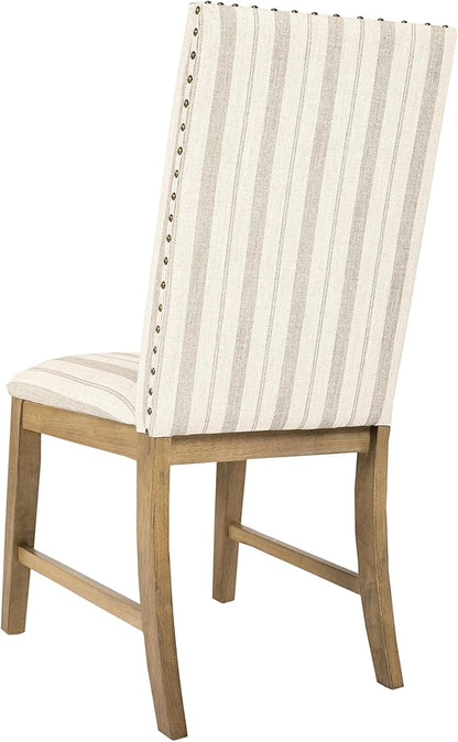 HomePop Upholstered Wood Apron Dining Chair - Taupe Stripe (Set of 2)
