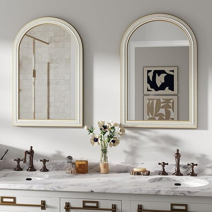 36x24 Inches Farmhouse Wooden Arched Wall Mirrors, Boho Decorative Arch Mirrors for Bathroom Over Sink, Living Room, Hallway, Foyer, Entryway