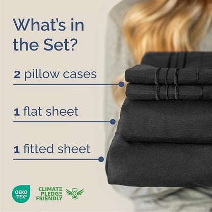 Queen Size 4 Piece Sheet Set - Comfy Breathable & Cooling Bed Sheets Set - Hotel Luxury Bedding for Women, Men, Kids, Teens, Boys & Girls - Deep Pockets, Ultra-Soft, Wrinkle Free - Oeko-Tex - Black