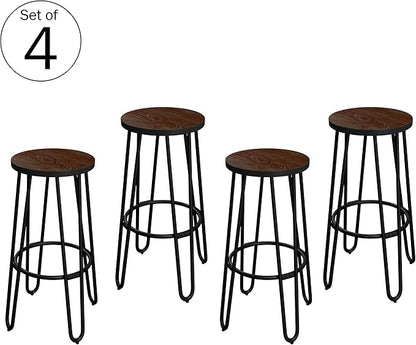 Lavish Home 24-Inch Bar Stools - Backless Barstools with Hairpin Legs, Wood Seat - Kitchen or Dining Room - Modern Farmhouse Barstools (Set of 4)