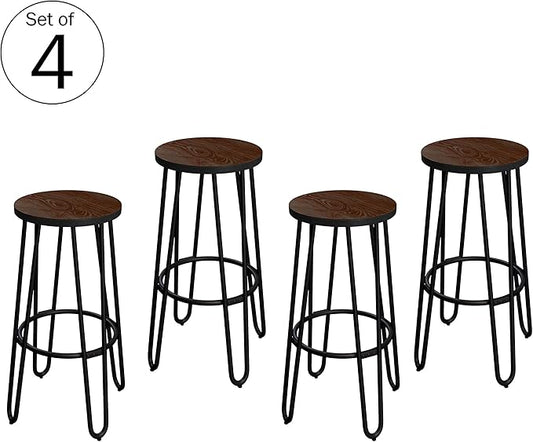 Lavish Home 24-Inch Bar Stools - Backless Barstools with Hairpin Legs, Wood Seat - Kitchen or Dining Room - Modern Farmhouse Barstools (Set of 4)