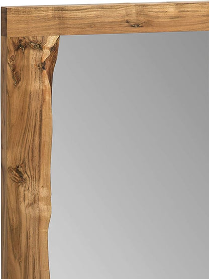 Alpine 24 in. Natural Live Edge Wood Mirror, Wall Bathroom Hanging Decor, Unique Imperfections & Cracks, Clear Natural Finish, Real Wood Ambiance