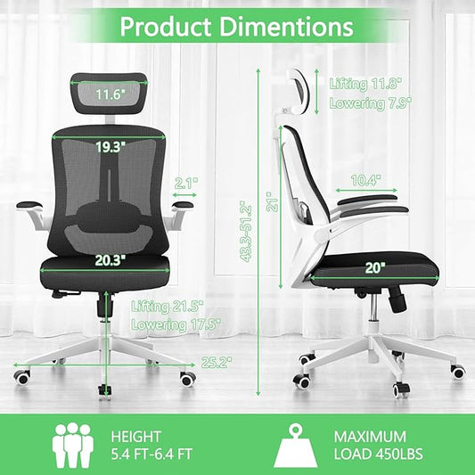 Mesh Desk Office Chairs,Compute Executive Chair with Lumbar Wide Comfty Desk Chair for Home & Office,Bedroom,Study,Student (Black)
