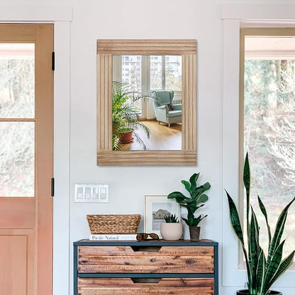 Rectangle Mirror Retro Wooden Wall-Mounted Mirrors Farmhouse Bedroom Bathroom Vanity Entrance Decorative Antique Hanging Mirror Large 20"x16"
