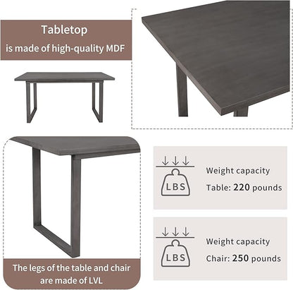 Ball & Cast 6 Piece Dining Table Set with 4 Ladder Back Upholstered Chairs and 1 Bench,Wooden Living Room Furniture W/ 60" Rectangle Kitchen Desk,for Restaurant,Home Bistro,Gray