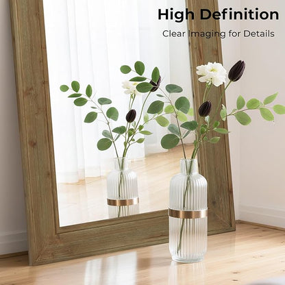 WallBeyond Full Length Mirror Rustic Wood Framed, 27 x 67 inch Farmhouse Wall Mounted Mirror Full Floor Mirror Hanging or Leaning Against Wall, Natural