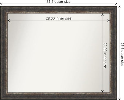 Amanti Art Brown Bathroom Mirror for Over Sink, 27x33 Bark Rustic Char Rectangle Vanity Mirror, Large Country Rustic Frame, Hangs Horizonally and Vertically, Bathroom Wall Decor, Non-Beveled Edge