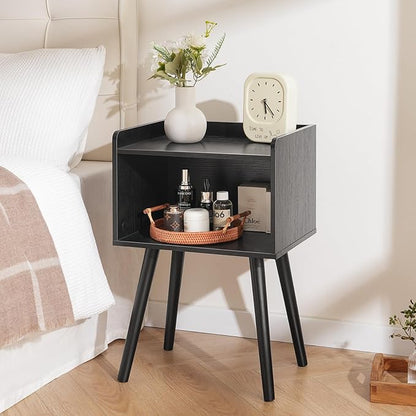 Yoobure Mid Century Modern Nightstand for Small Spaces - Small Side Table with Storage Shelf, Wood End Table Night Stand, Vintage End Tables Living Room, Minimalist Side Tables for Bedroom Dorm Office