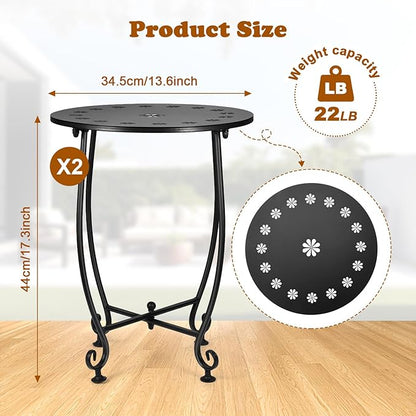2 Pack Outdoor Side Tables for Patio, Weather Resistant Steel Patio Side Table, Small Round Outdoor End Table Metal Side Table for Patio Yard Balcony Garden Black (Petal)