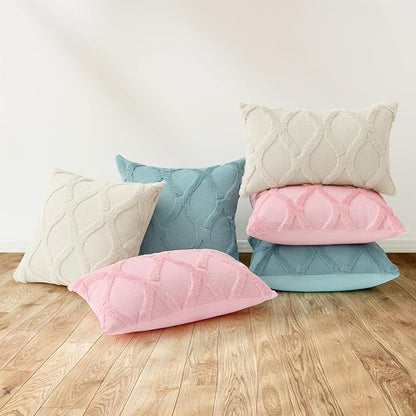 decorUhome Throw Pillow Covers 24x24 Inch Set of 2, Soft Plush Faux Fur Wool Light Pink Couch Pillow Covers, Decorative Neutral Pillow Cases for Bed Sofa Living Room Home Decor