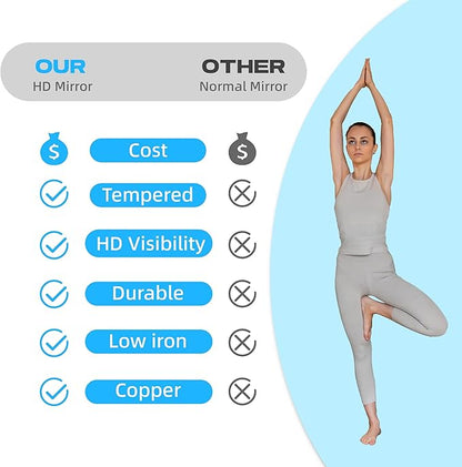 Hasipu 2Pcs 55''x20'' Home Gym Mirror Large Full Length Wall Mounted Full Body Mirror for Yoga Dance Fitness Exercise Studio Bedroom Garage, Frameless Tempered Glass Workout Mirrors Walnut Rectangular