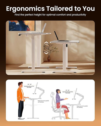 ErGear Height Adjustable Electric Standing Desk, 48 x 24 Inches Sit Stand up Desk, Memory Computer Home Office Desk with Two-Piece Desktop (White)