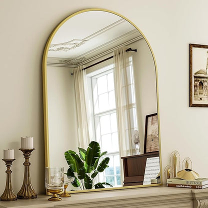 Arch Bathroom Mirror, 24x36 Inch - Wall Mounted Vanity Mirror with Aluminum Alloy Frame - Ideal for Living Room, Bedroom, Bathroom, and Entryway, Hanging or Leaning, Gold