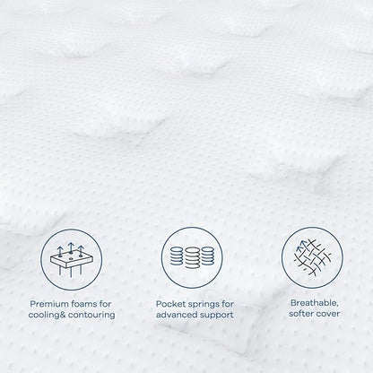 Coolvie 14 Inch Queen Mattress, Medium Firm Memory Foam Queen Size Mattresses in a Box, Hybrid CertiPUR-US® Certified Foam Pocket Springs for Motion Isolation & Pressure Relieving, 100-Night Trial