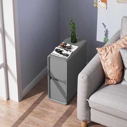VICITON Modern Narrow Faux Leather Nightstand, Solid Wood Drawer, Storage Accent Table, Small Side End Table for Bedroom (Gray, Narrow)