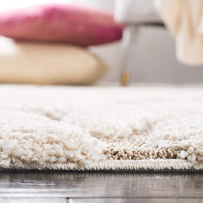 SAFAVIEH Area Rug 8x10 - Florida Shag Collection - Large - Cream & Beige, Scroll Design, Non-Shedding & Easy Cleaning, Plush Thick Pile, Ideal for Living Room, Bedroom, Dining Space (SG455-1113)