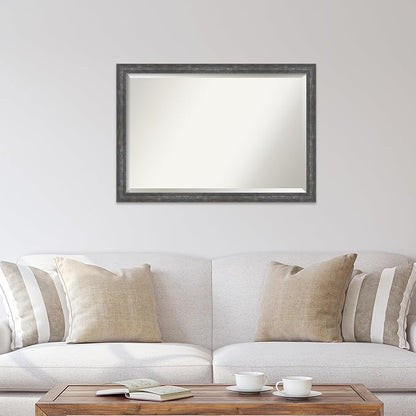 Amanti Art Grey Wall Mirror 27x39 Angled Metallic Rainbow Rectangle Bathroom Mirror for Wall Decor Living Room, Large Modern Contemporary Wood Frame, Hangs Horizonally and Vertically, Bathroom Decor