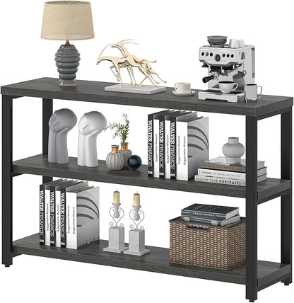 EXCEFUR Rustic Console Tables for Entryway, Sofa Table with 3 Tier Storage Shelves, Couch Table for Living Room Hallway, Industrial Grey