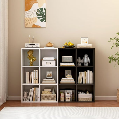 6-Cube Storage Shelf Bookcase - Wooden 3-Tier Floor Standing Open Bookshelf for Home and Office, Display Cabinet, Warm White