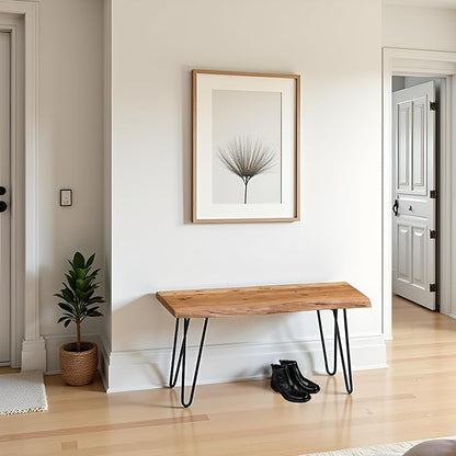 Alaterre Furniture 36-Inch Live Edge Wood Bench – Natural Acacia Wood Top with Metal Hairpin Legs – Sturdy and Easy to Assemble Rustic Modern Entryway or Accent Bench