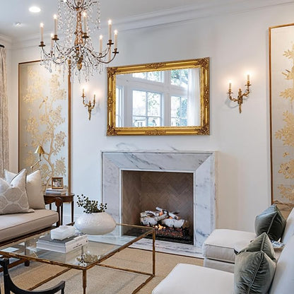 Large Antique Wall Decorative Mirror, 29.5" x 41" Gold Traditional Baroque Inspired Wall Decor Mirror, Vintage Wall Mirrors for Bedroom, Entryway, Dining Room, Fireplace