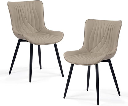 Kidol & Shellder Khaki Dining Chairs Set of 2,Faux Leather Upholstered Mid Century Modern Kitchen&Dining Room Chair with Back,Ergonomic Armless Vanity&Living Room Chair with Metal Legs