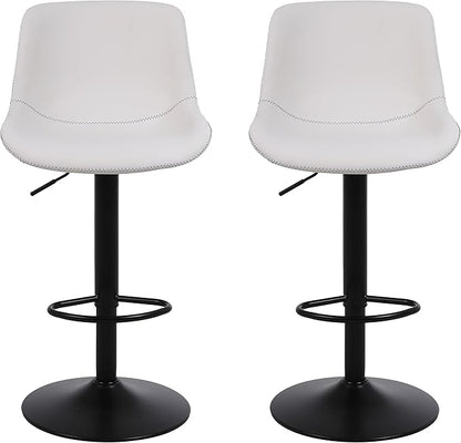 Bar Stools, Swivel Counter Height Barstools with Back, Adjustable Modern Bar Chairs, Tall Armless PU Leather Kitchen Island Stool (White, Set of 4)