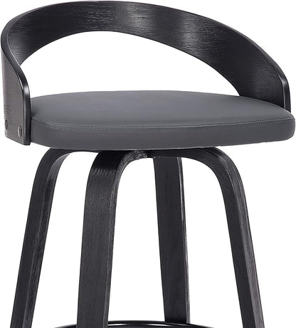 Armen Living Sonia 26" Counter Height Swivel Gray Faux Leather and Black Wood Bar Stool - Set of 2