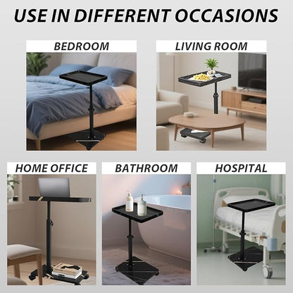 Simcat C Table End Table Adjustable Height, C Shaped Side Table with Wheels, 360° Swivel TV Tray Table, Sofa Side Tables for Small Spaces/Living Room/Bedroom/Bathtub/Hospital