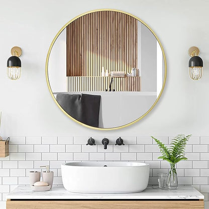 24 inch Gold Circle Mirror for Bathroom, Round Matte Gold Framed Mirror for Bathroom Vanity, Bedroom, Living Room, Wall Decor